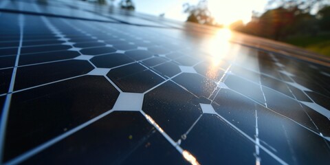 A close up view of a solar panel on a road. This image can be used to depict renewable energy, sustainable transportation, or the importance of green technology - Powered by Adobe