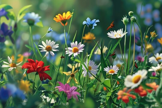 A bunch of flowers laying in the grass. Perfect for nature-themed designs