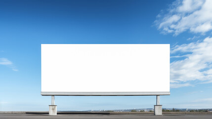Blank billboard advertisement stand on roadside against blue sky background. Advertising concept. Generative AI