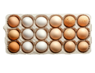 assorted eggs in tray isolated on transparent background