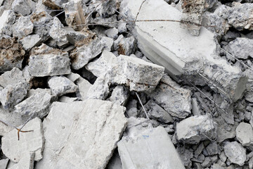 Broken concrete, Piles of rubble after house demolition