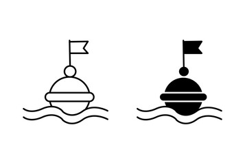 Buoy lifesaver linear art icon set. ocean or sea floating buoy flag for navigation vector mark for web

