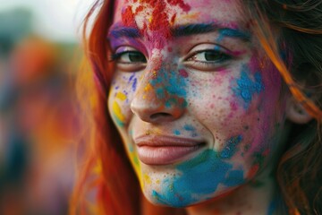 Close-up view of a person with paint on their face. Perfect for artistic projects or Halloween-themed designs