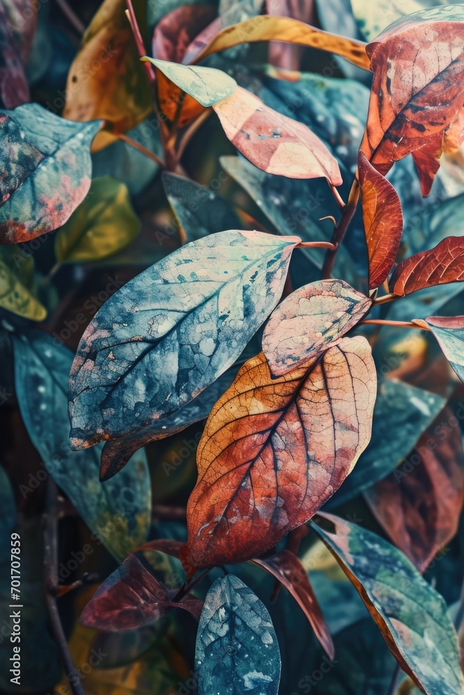 Poster a close-up view of a bunch of leaves. can be used as a background or in nature-themed designs