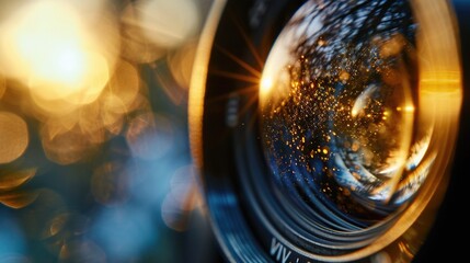 Close up of a camera lens with a blurry background. Perfect for capturing professional and artistic photography. Ideal for websites, blogs, and advertising materials - obrazy, fototapety, plakaty