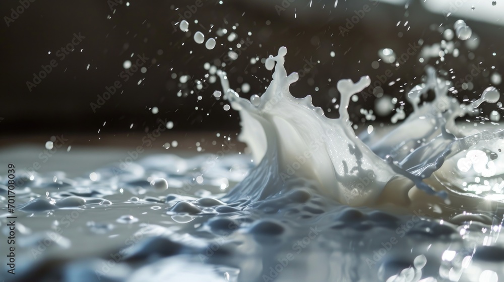 Poster a close-up view of a splash of water on a surface. can be used to depict the concept of freshness, h