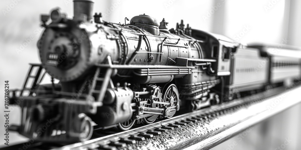 Aufkleber a black and white photo of a model train. suitable for various creative projects