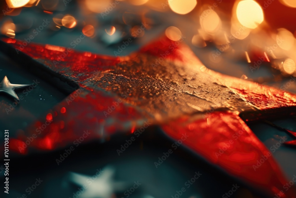 Poster A close-up view of a star placed on a table. This image can be used for various purposes, such as illustrating success, achievement, or festive decorations