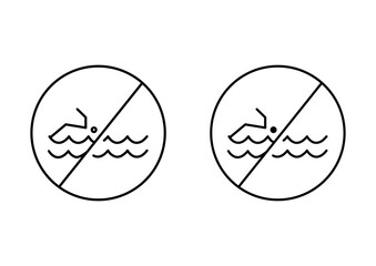 No swimming sign outline icon collection or set. no swim in pool water Thin vector line art

