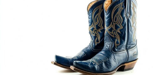 Navy blue weather-resistant cowboy boots isolated on white. - Powered by Adobe