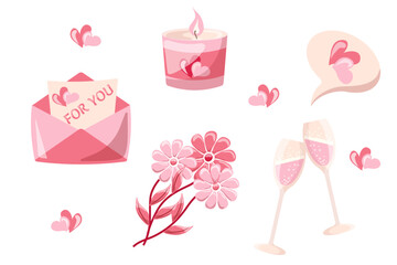 Vector illustration in cartoon style. Trendy modern illustration for valentine's day in pink colors, isolated on white background, hand drawn, flat design.