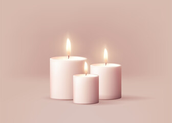 Fototapeta na wymiar A realistic vector illustration of a bright candles with a glowing flame, on a pastel background perfect for Christmas or romantic occasions. The design adds warmth and festive illumination. Not AI.