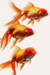 Three goldfish swimming gracefully in the water. Perfect for aquatic-themed designs and illustrations