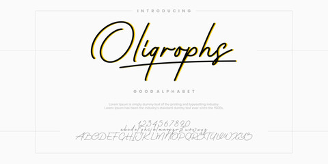 Oligrophs abstract font alphabet. Minimal modern urban fonts for logo, brand etc. Typography vector illustration - obrazy, fototapety, plakaty