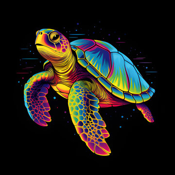 black background rainbow vector turtle