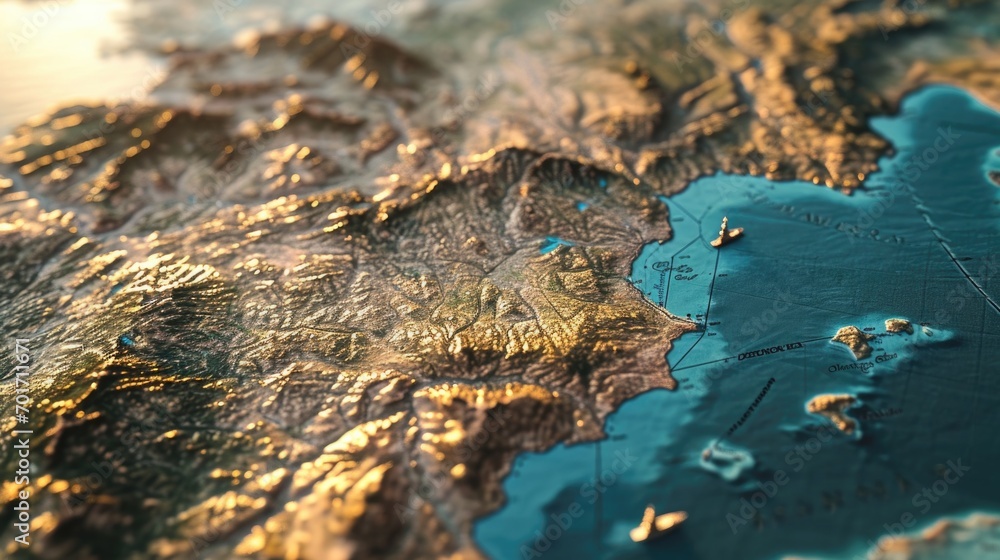 Poster A detailed close up of a map of the world. Perfect for illustrating global concepts and travel destinations