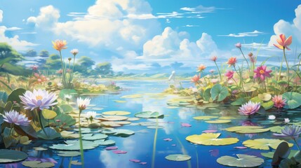 Fototapeta na wymiar a small pond with lily pads