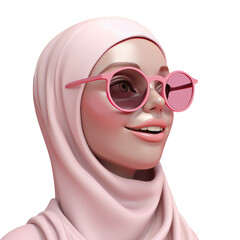 3d illustration of an Islamic woman avatar wearing a hijab, isolated transparent background