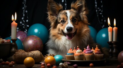 Fototapeta na wymiar A celebration birthday party of a dog. AI generate illustration