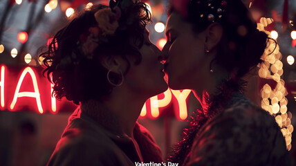 Kissing gay couple in love. Valentine's day or pride concept