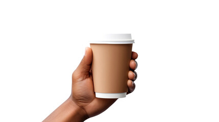Hand holding a Blank cup of coffee isolated on transparent background Remove png, Clipping Path, pen tool
