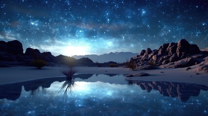 a starry night over pixelated desert dunes - obrazy, fototapety, plakaty