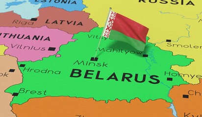 Belarus, Minsk - national flag pinned on political map - 3D illustration