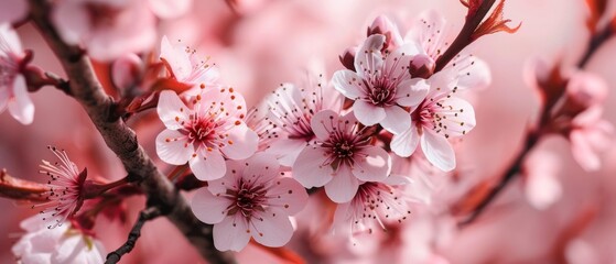 Fototapeta premium Soft and delicate cherry blossoms are beautifully arranged on a soft pink background