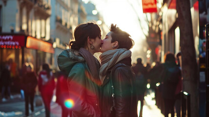 Obraz premium Kissing gay couple in love. Valentine's day or pride concept