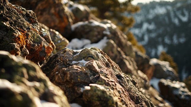 A close-up view of a rock covered in snow. Can be used to depict winter landscapes or nature's beauty in cold climates