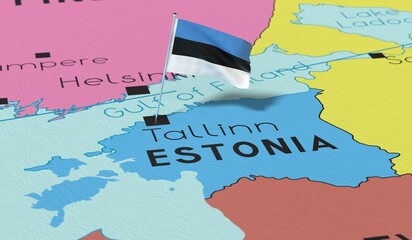 Estonia, Tallinn - national flag pinned on political map - 3D illustration