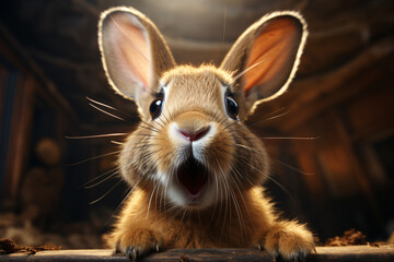 Rabbit  Portraite of Happy surprised funny Animal head peeking Pixar Style 3D render Illustration