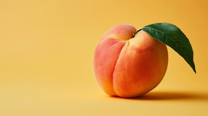 Exude sophistication with the detailed portrayal of a vibrant peach, set against a warm yellow background, captured in high definition,