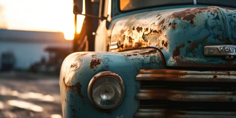 An old blue truck parked on the side of the road. Suitable for transportation, vintage, and rural-themed projects