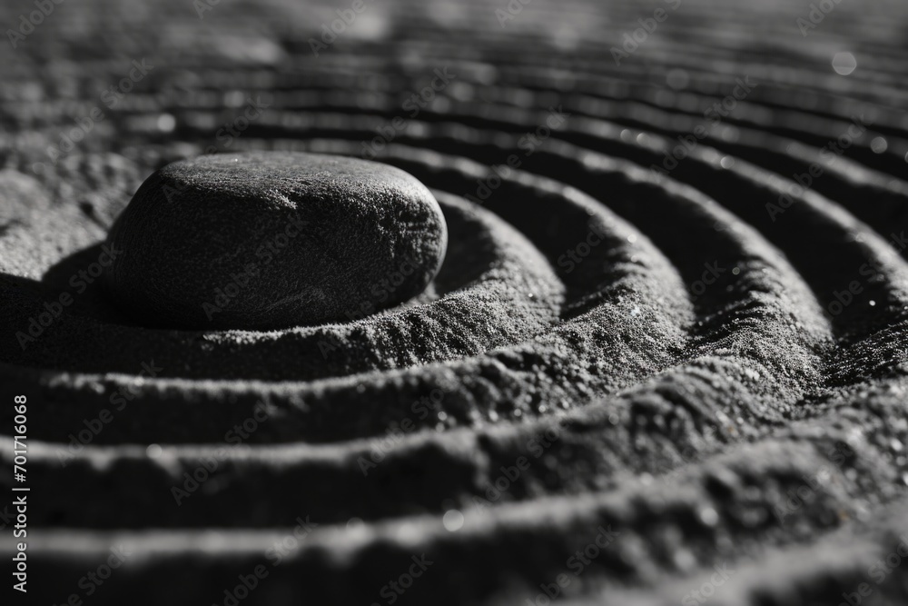 Aufkleber A black and white photo capturing a rock with a circular pattern. This image can be used for various design projects