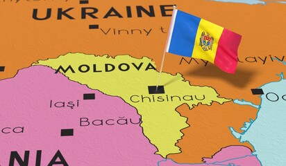 Moldova, Chisinau - national flag pinned on political map - 3D illustration