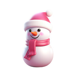 3d illustration of a snowman wearing a red scarf, isolated transparent background