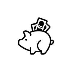 piggy bank icon with banknote symbol, made in outline style.