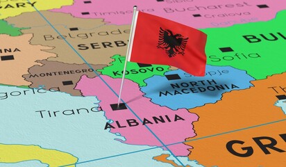 Albania, Tirana - national flag pinned on political map - 3D illustration
