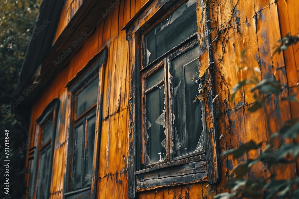 Poster A detailed view of a window on a rustic wooden building. Perfect for architectural or interior design projects