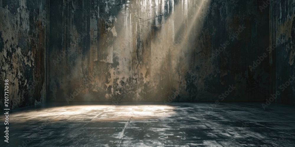 Wall mural sunlight shining through the window of an abandoned building. suitable for architectural, urban deca