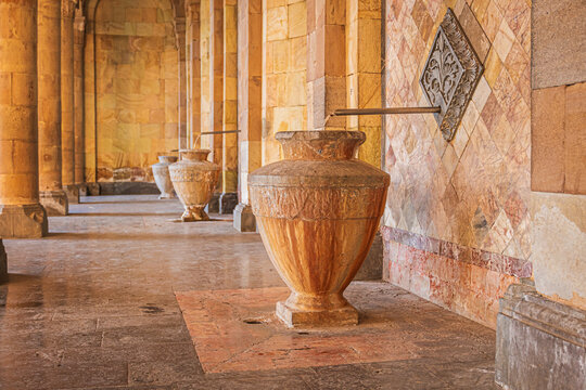 Hot water taps in mineral water gallery in Jermuk, Armenia