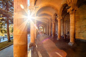 Rays of sunshine in mineral water gallery in Jermuk, Armenia