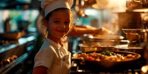 The little chef watches and learns how an adult prepares delicious dishes in the kitchen. Generative AI