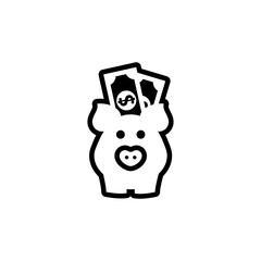 piggy bank icon with banknote symbol, made in outline style.