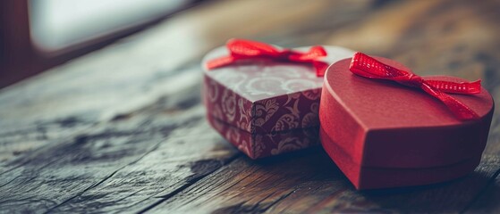 Two heart-shaped gift boxes placed next to each other present a sweet and romantic scene, perfect for expressing love and affection on special occasions