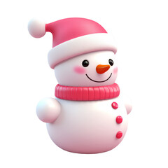 3d illustration of a snowman wearing a red scarf, isolated transparent background