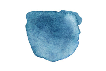 Abstract blue watercolor painting with stains and paper texture