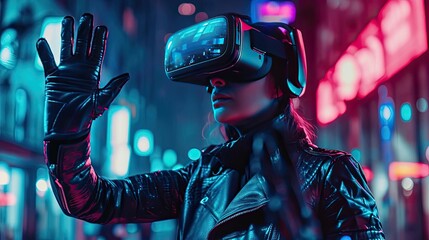 Man in virtual glasses in virtual reality - obrazy, fototapety, plakaty
