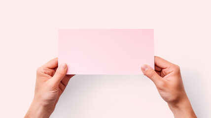 Obraz premium hand holding a pink paper isolated on white background
